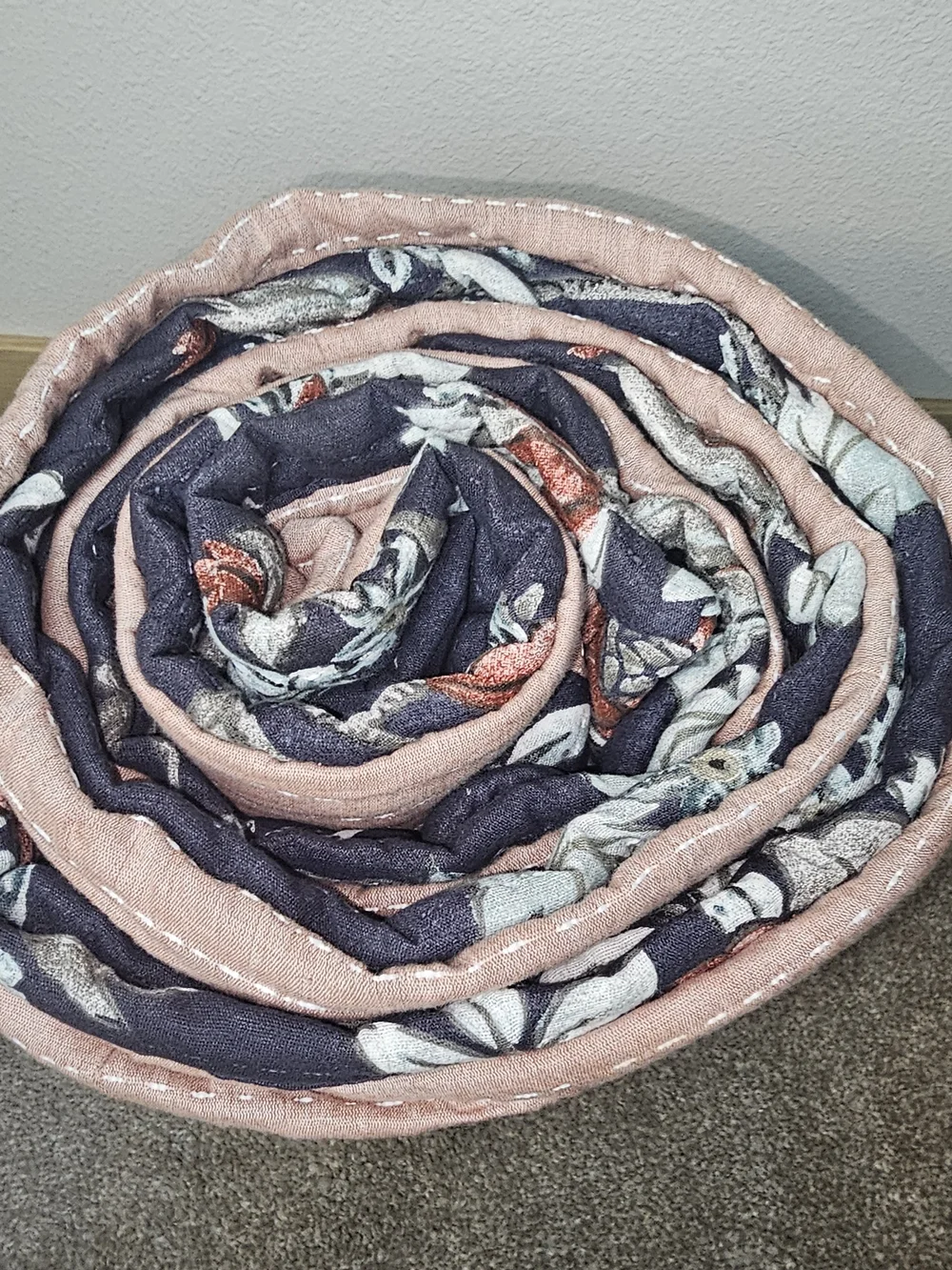 Mainstays Reversible Navy Floral and Blush Quilt